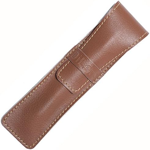 DiLoro Leather Pen Case Pouch Holder for Two Fountain Pens Ballpoint Rollerball Pen or Pencils Espresso Brown