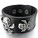 INBLUE Men's Alloy Genuine Leather Bracelet Bangle Cuff Silver Tone Black Brown Pirate Skull Adjustable