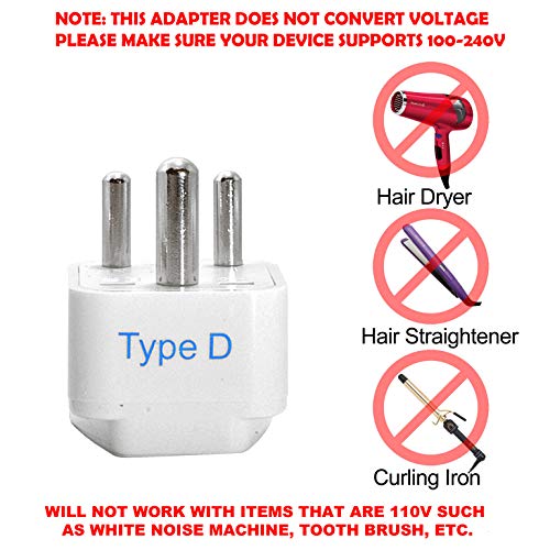 Ceptics India Travel Plug Adapter (Type D) for Pakistan, Nepal