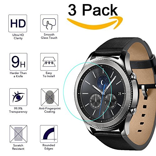 Kimilar Samsung Gear S3 Screen Protector [3-Packs], 9H Hardness Tempered Glass Screen Protector for Gear S3, [Ultra High Definition] [Crystal Clear] [Scratch Resist] [No-Bubble]