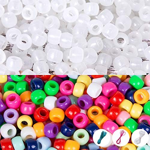 Korlon 1400 Pcs UV Beads Pony Beads, Color Changing Plastic Beads for Bracelets Jewelry Making with Crystal Elastic String & 2 Elastic Cords