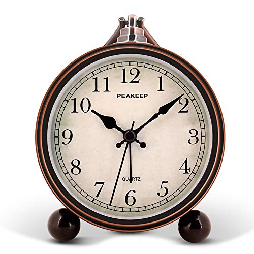 Peakeep 4" Battery Operated Antique Retro Analog Alarm Clock, Small