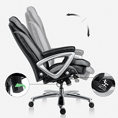 Bonum Executive Office Chair Thick Padding Big & Tall 500lb Capacity Size with Soft Spring Pack Padding High-Back Bonded Leather Chair (Black) - Thumbnail 5