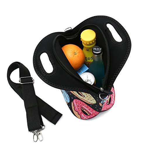 Insulated Neoprene Lunch Bag - Removable Shoulder Strap - X-Large Size Reusable Thermal Thick Lunch Tote/Lunch Box/Cooler Bag For Women,Teens,Girls,Kids,Baby,Adults (Nice Bread Donuts) - Thumbnail 3