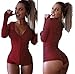 YOOGOG Women's Long Sleeve Bodysuit Polyester Cotton V-Neck top Leotard top Jumpsuit S Burgandy