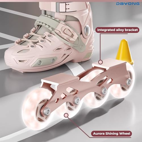 DAYONG Inline Skating Shoes for Kids, Adjustable Roller Skates, with 8 Light Up Wheels Thicken Shoe Shell, Dual Mode Rollerblades for Beginners, Kids, Adult.