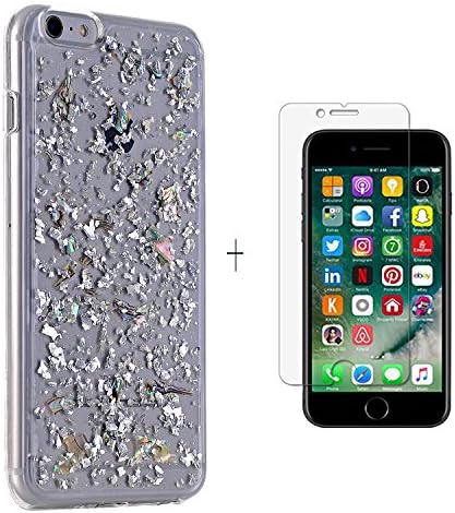 Iphone 6s Plus Case, [Free Screen Protector] Luxury Bling Glitter Mother of Pearl Foil Embedded Flexible TPU Protective Cover for Apple Iphone 6/6s Plus 5.5 Inch (Silver)