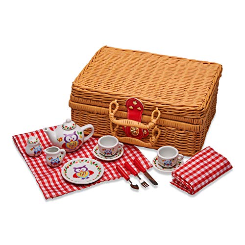 Wobbly Jelly 'Woodland Animals' China Tea Set & Picnic Basket 31 pc