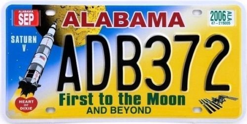 Replica of US License Plate CAR: Alabama First to The Moon