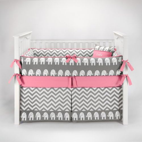Elephant Chevron Zig Zag Gray &amp; Bubblegum Baby Bedding - 5pc Crib Set by Sofia Bedding