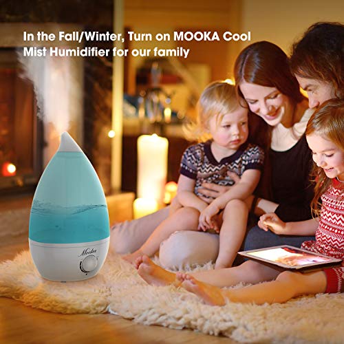 MOOKA Humidifier 2L Portable Cool Mist Humidifiers for Baby Home Bedroom Office, Adjustable Mist Output Air Humidifier, Waterless Auto-Off, Whisper-Quiet, Up to 21 Hours, BPA Free, Blue