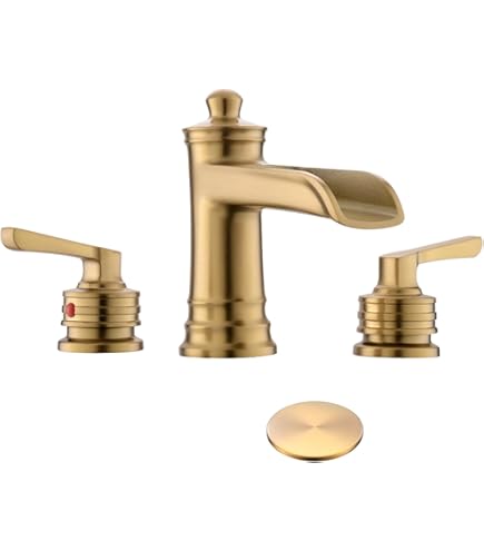 Sanliv Black & Gold Widespread Bathroom Faucet - Waterfall 2-Handle Vanity Faucet With Pop-Up Drain