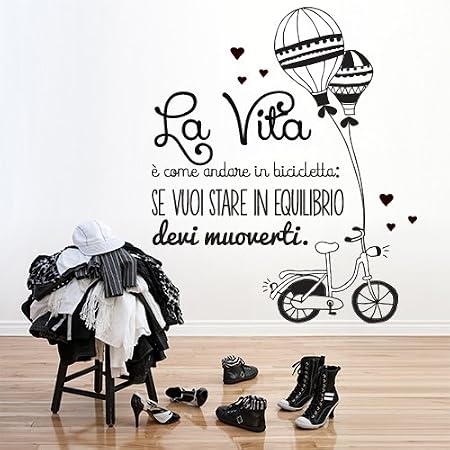 Wall Art 01256 Adesivo Murale Vita è Come Andare In Bicicletta Misure 75x93 Cm Nero Decorazione Parete Adesivi Per Muro Carta Da Parati