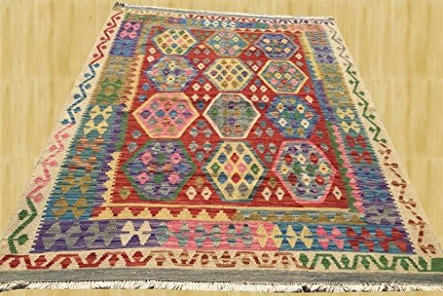 Afghan Oriental Hand Woven Chobi Vegetable Dyed Wool Kilim Area Rug 6.7 x 5.1 FT (3968)