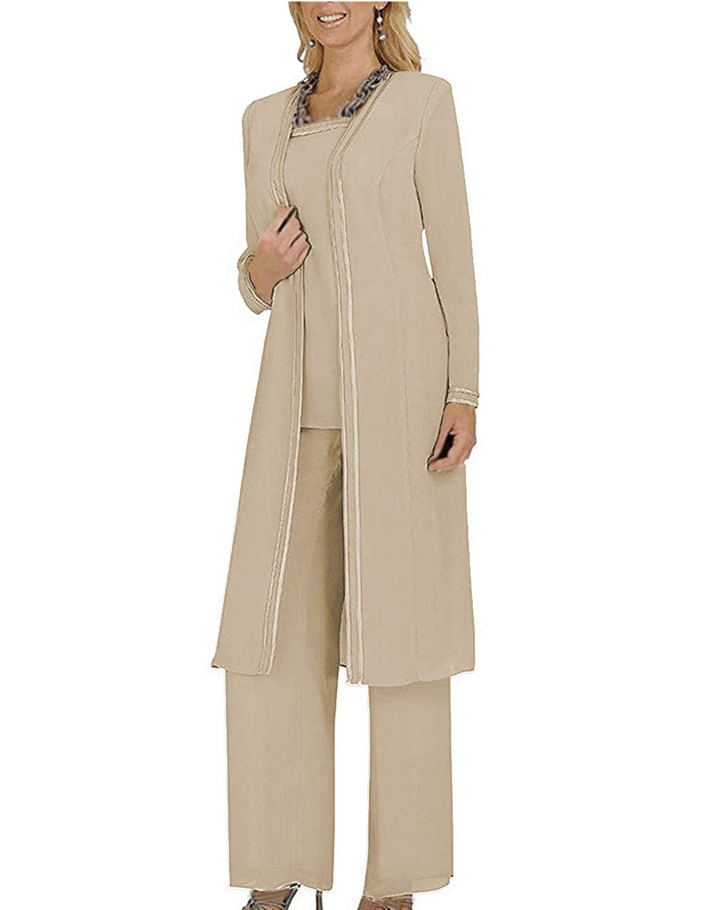 Fitty Lell Women's Chiffon Pant Suits Plus Size 3 Pieces with Long