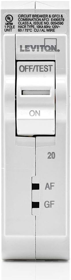 Leviton LB120-DF 20 Amp, 1-Pole Plug-on AFCI/GFCI Branch Circuit Breaker, 120 VAC,White