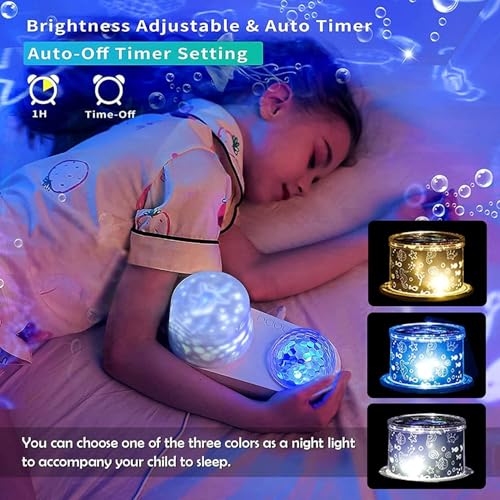 ONXE Ocean Projector Night Light, 360°Rotating Kids Night Light with 7 Films and Timer Sensory Lights, Bedroom and Ceiling Projector, Gifts for Children and Adults