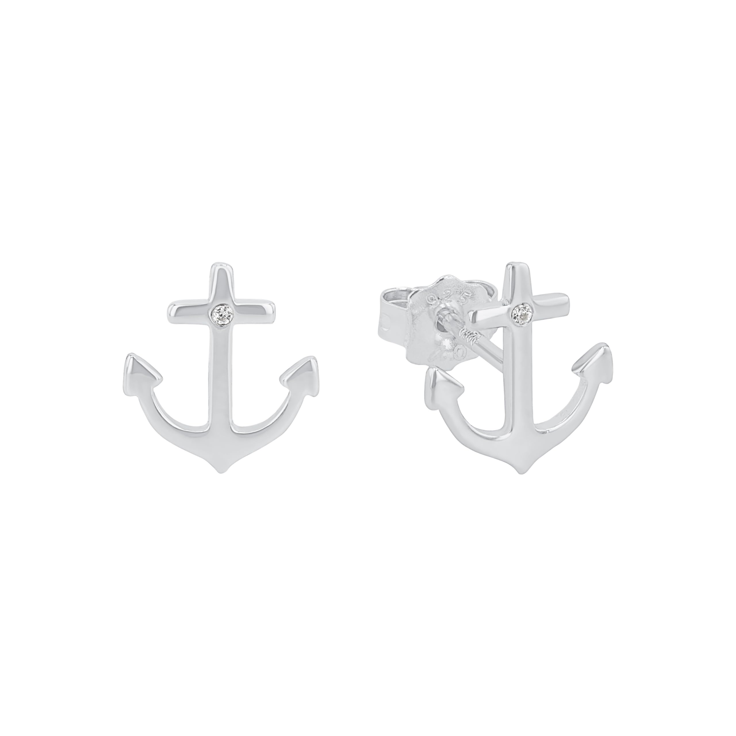 s.Oliver Stud earrings Women Ear jewelry, with Zirconia synth., 11 cm, Silver, Anchor, Comes in jewelry gift box, 2017244