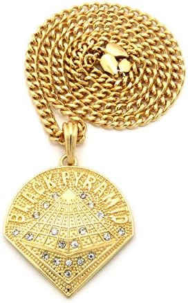 New Iced Out Black Pyramid Pendant &amp;24" Cuban Chain Hip Hop Necklace MSP412CCG