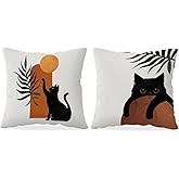 HONLUNG Boho Black Cat Throw Pillow Covers, Boho Decor Pillow Covers 18x18 Set of 2, Home, Living Room, Sofa, Bedroom Decor.