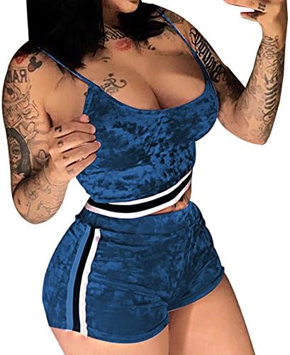 Amiley Women's 2 Piece Outfit Strap Crop Top Shorts Set Tracksuits Gym Jogging Sportwear Workout Top Clothes