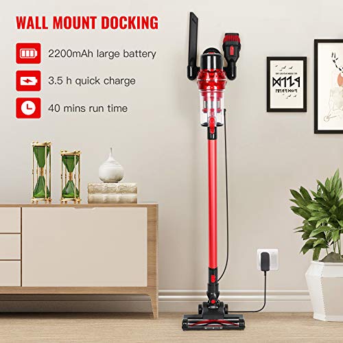 Aspirapolvere Senza Fili Potente 22 KPa, 4 in 1 Scopa Elettrica Senza Fili con Luce LED, Autonomia 40 Minuti, Filtro HEPA, Batteria Removibile per Tappeto Pavimento Peli di Animali Warmfunn