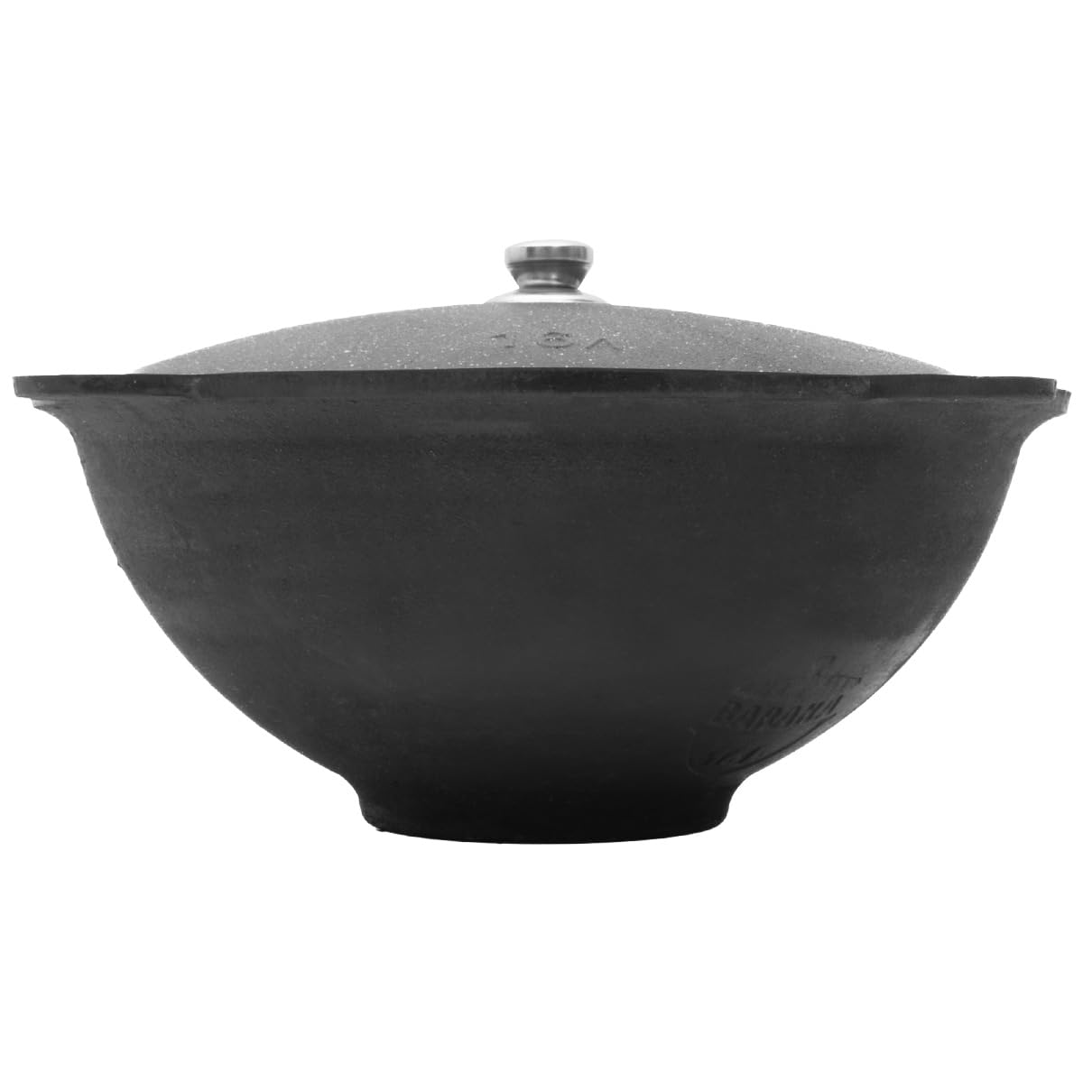 FlameFusion Kazan Topf aus Gusseisen mit Deckel, für Utschak geeignet, Outdoorküche Gulasch Kanone Kasan (10 Liter - flacher Boden) 2