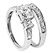 Couples Rings Set His Hers 3 Stone Type Stainless Steel Princess CZ Wedding Ring set Mens Matching Band