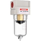 AIRZOE 1/4" NPT Compressed Air Filter AF2000-02M, Manual Drain,0-150psi | Air Dryer for Compressor,Oil-Water Separator,5 Micron Brass Flter, Clean Air, Impurity Filter, Polycarbonate Filter Cup