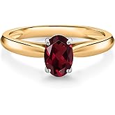 Gem Stone King 10K Yellow Gold Red Rhodolite Garnet Solitaire Engagement Ring For Women (0.90 Cttw, Oval 7X5MM, Gemstone January Birthstone)