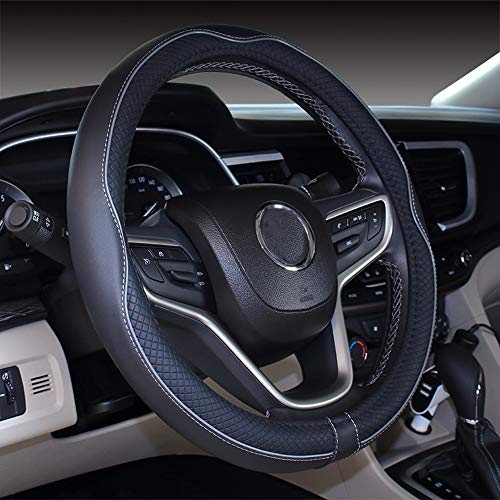2019 New Microfiber Leather Car Extra Large 17 18 19 Inches Steering Wheel Cover for Big Trucks (17.5-18, Black Gray)