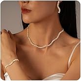 ANDKISS 3 Pieces Gold Tennis Jewelry Set for Women - Sparkly Tennis Necklace Bracelet Earrings for Brides Dainty Cubic Zirconia Bridal Tennis Choker Necklace Wedding Jewelry Set for Women