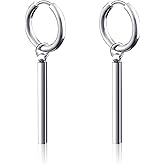 KVANU Punk Stainless Steel Long Bar Small Huggie Hoop Earrings Dangle Drop Ear Earrings for Women Men
