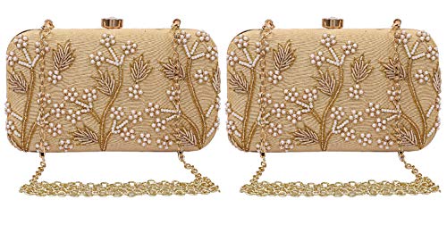 Kuber Industries Velvet Pieces Womens Clutch Purse Gold