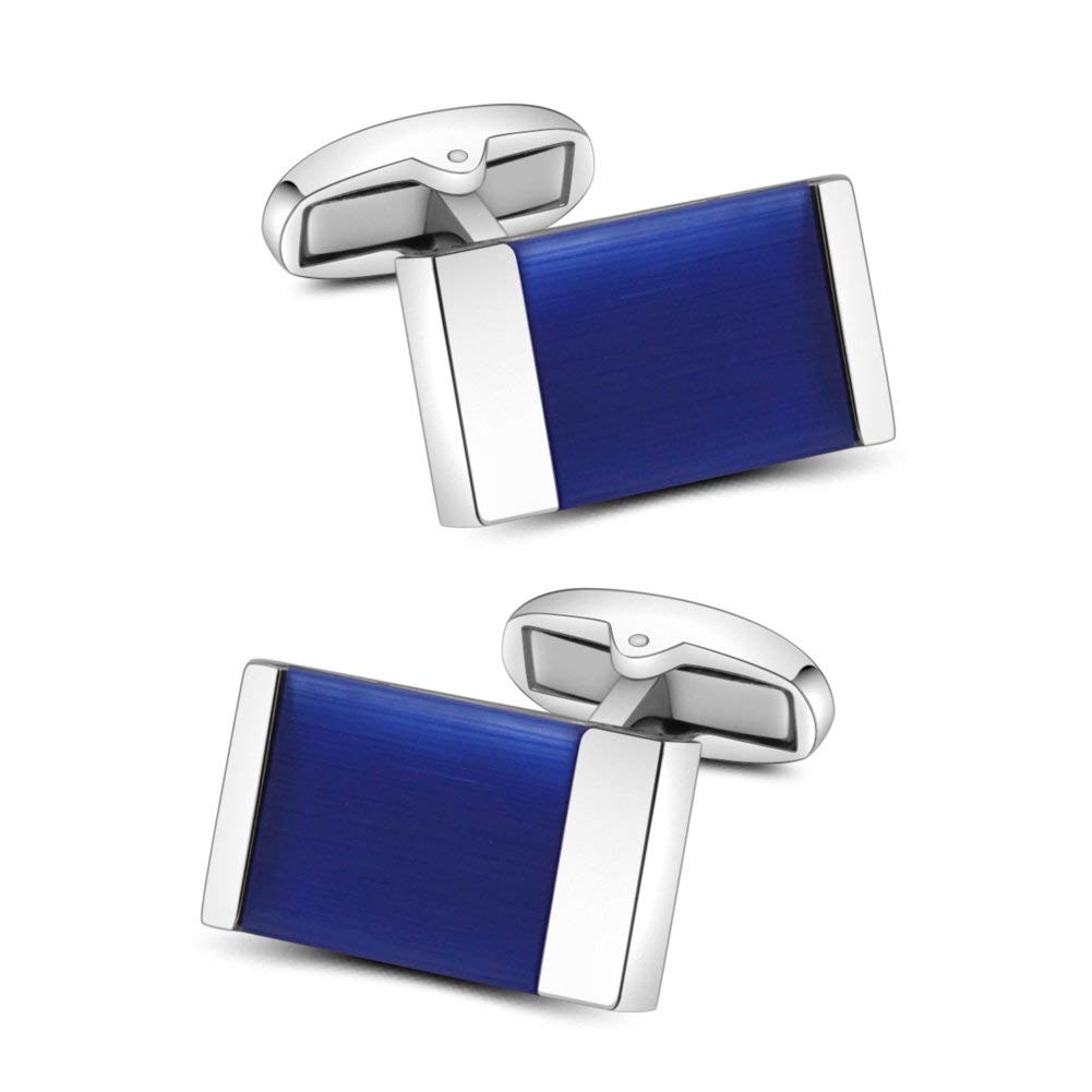 Mr.Van Blue Opal Cufflinks Rectangle Genuine Agate Gemstone Cuff Links Jewelry Wedding