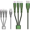 Multi Charging Cable, 3 in 1 Nylon Braided Charging Cord for Type-C/Micro-USB/IP Compatible with Most Cell Phones/Tablets/Samsung Galaxy/and More.[2Packs/5FT/]