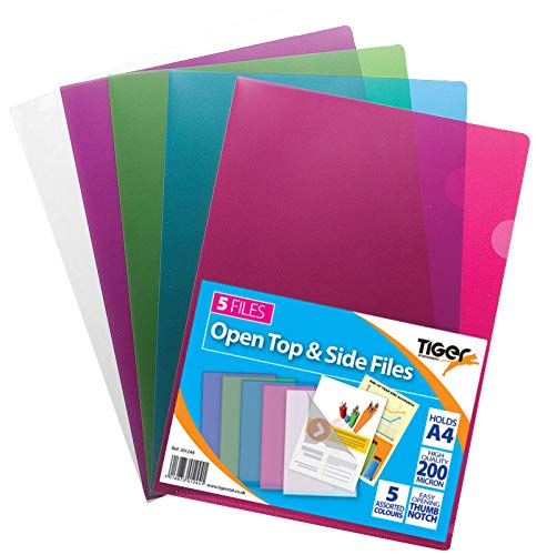 5 x A4 Gloss Coloured Plastic Open Top & Side Report File Project Cover Files