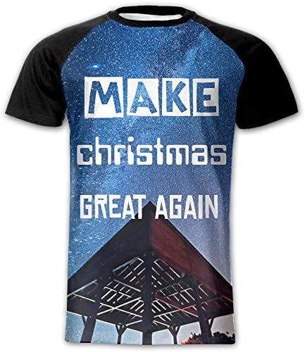 YAHAO SOE Make Christmas Great Again Star Pavilion Exercise Speed Dry Material Raglan Short Sleeve Cotton Shirt