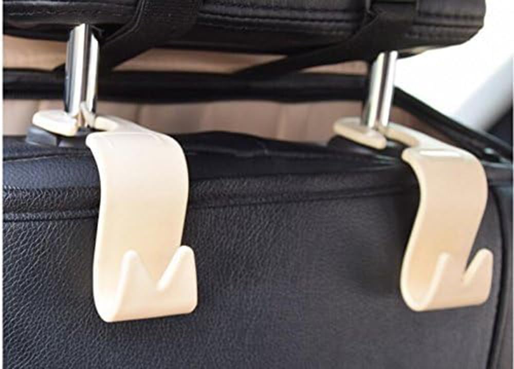 Mayco Bell 4pcs Car Storage Hooks Back Seat Headrest Hooks – Coat Purse Handbag Grocery Bag Holder (Beige)