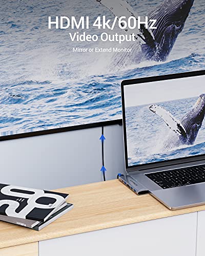 USB C Hub, LIKFAVOR USB C Dongle Adapter for MacBook Pro/Air, 7 in 2 Type-C Multiport Adapter with 4k HDMI Output, 3 USB 3.0, SD/TF Card Reader, Power Delivery 100W Thunderbolt 3 Ports