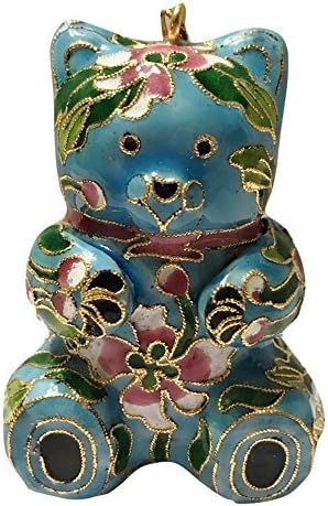 Cloisonne Teddy Bear Blue Christmas Holiday Ornament