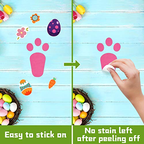 MCpinky Easter Bunny Footprints , 75PCS Easter Stickers for Kids Rabbit Paw Print Floor Decal Stickers for Easter Party Decor Easter Hunt Party