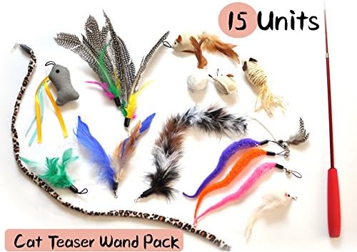 Cat Toys Teaser Wand 15 Unit Refills, Interactive Cat Toys Cat Teaser Wand Cat balls mice bells caterpillars …