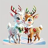 Two Christmas Deer Colorful Clouds PVC Vinyl Car Decals Stickers Waterproof Self-Adhesive Decals for Cars, Laptops, Trucks, Motorcycles Wall Window Luggage Scratch Cover Door Decor Sticker