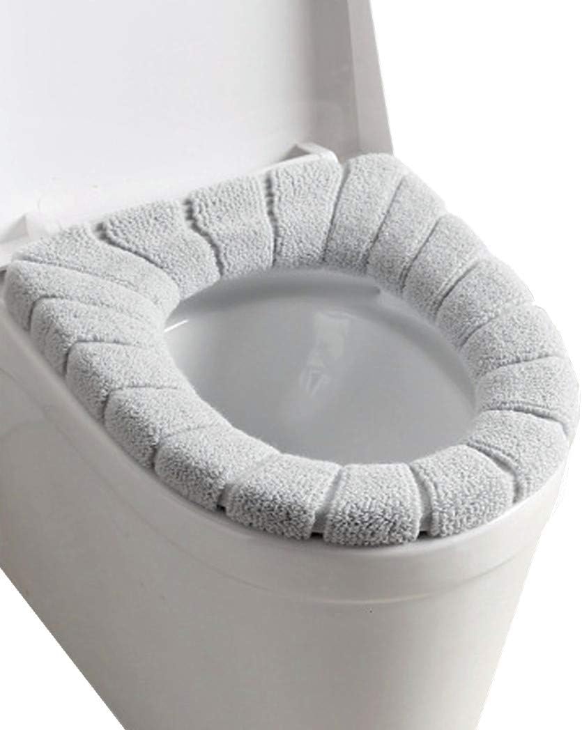 koobea Toilet Seat Cover Cushion Bathroom Soft and Warm Washable Cover Pads From (4 Pieces)-Grey