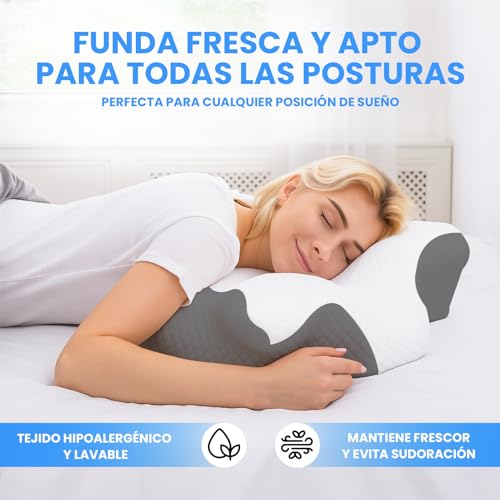 Tarleys - Almohada Cervical Nuca - Almohada Cervicales y Cuello - Almohada Viscoelastica Antironquido Ergonómica con Espuma de Memoria para Dormir de Lado - Alivia Dolor de Cuello y Espalda.