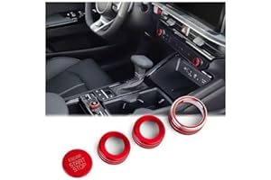 for Kia K5 2025 2026 Accessories EX/LXS/GT/GT-Line, 4pcs Aluminum Alloy Knob Cover Trim Kit (Red) - Push Start, Air Conditioning & Drive Mode - DvlynAuroa