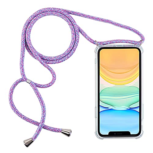 PuYu Zhe Compatible With iPhone 13 Pro Case,Clear Transparent TPU Silicone Shell,Crossbody Slim Stylish Shockproof Cover,Adjustable Neck Cord Lanyard-Blue rainbow