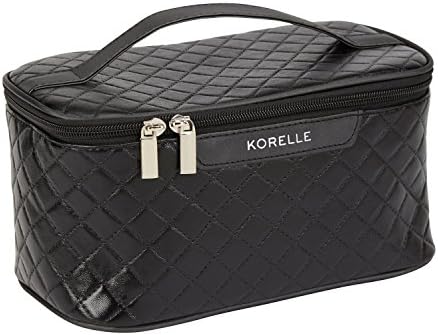 KORELLE Travel Cosmetic Bag | Portable Makeup Case with Brush Holders | Lightweight Toiletry Bag for Safe Storage with Extra Insert Pouch | Black Diamond