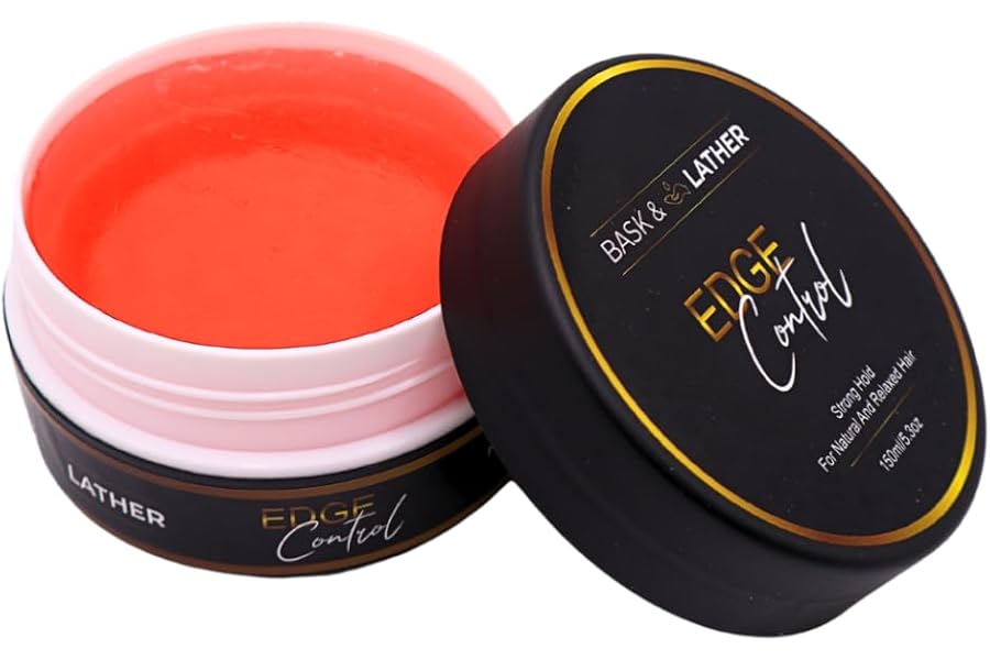 BASK & LATHER Strong Hold Edge Control Gel with Castor Oil, Non-Greasy, Non-Flaking, No White Cast, Long Lasting, Supports Hair Growth, Natural Formula, For All Hair Types, 5.3 Fl Oz